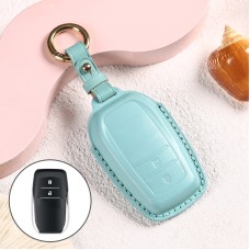 Car Female Style Cowhide Leather Key Protective Cover for Toyota 2-button 2017, without Bow (Lake Blue)