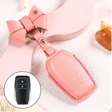 Car Female Style Cowhide Leather Key Protective Cover for Toyota 2-button 2017, with Bow (Pink)
