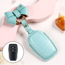 Car Female Style Cowhide Leather Key Protective Cover for Toyota 2-button 2017, with Bow (Lake Blue)