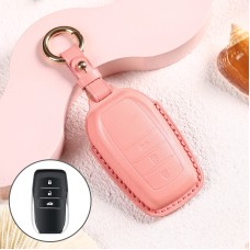 Car Female Style Cowhide Leather Key Protective Cover for Toyota 3-button 2017, without Bow (Pink)