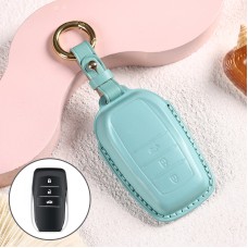 Car Female Style Cowhide Leather Key Protective Cover for Toyota 3-button 2017, without Bow (Lake Blue)