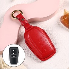 Car Female Style Cowhide Leather Key Protective Cover for Toyota 3-button 2017, without Bow (Red)