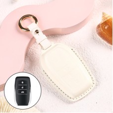 Car Female Style Cowhide Leather Key Protective Cover for Toyota 3-button 2017, without Bow (White)