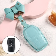 Car Female Style Cowhide Leather Key Protective Cover for Toyota 3-button 2017, with Bow (Lake Blue)
