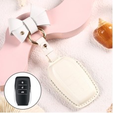 Car Female Style Cowhide Leather Key Protective Cover for Toyota 3-button 2017, with Bow (White)