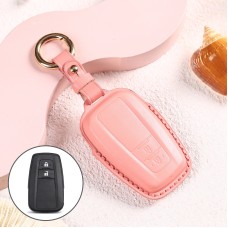 Car Female Style Cowhide Leather Key Protective Cover for Toyota 2-button 2018, without Bow (Pink)