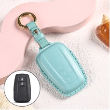 Car Female Style Cowhide Leather Key Protective Cover for Toyota 2-button 2018, without Bow (Lake Blue)