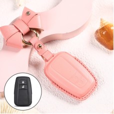 Car Female Style Cowhide Leather Key Protective Cover for Toyota 2-button 2018, with Bow (Pink)