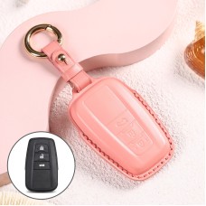 Car Female Style Cowhide Leather Key Protective Cover for Toyota 3-button 2018, without Bow (Pink)