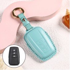 Car Female Style Cowhide Leather Key Protective Cover for Toyota 3-button 2018, without Bow (Lake Blue)