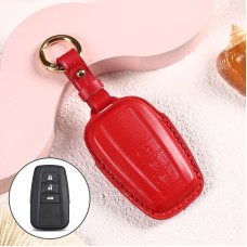Car Female Style Cowhide Leather Key Protective Cover for Toyota 3-button 2018, without Bow (Red)