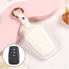 Car Female Style Cowhide Leather Key Protective Cover for Toyota 3-button 2018, without Bow (White)