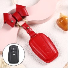 Car Female Style Cowhide Leather Key Protective Cover for Toyota 3-button 2018, with Bow (Red)