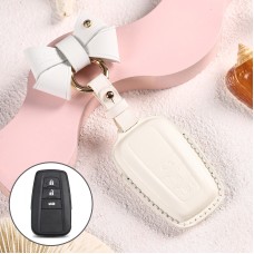 Car Female Style Cowhide Leather Key Protective Cover for Toyota 3-button 2018, with Bow (White)