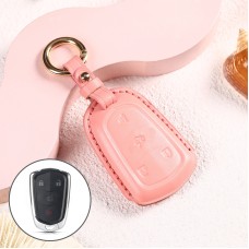 Car Female Style Cowhide Leather Key Protective Cover for Cadillac 4-button, without Bow (Pink)