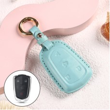 Car Female Style Cowhide Leather Key Protective Cover for Cadillac 4-button, without Bow (Lake Blue)