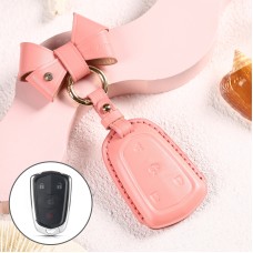 Car Female Style Cowhide Leather Key Protective Cover for Cadillac 4-button, with Bow (Pink)