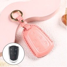 Car Female Style Cowhide Leather Key Protective Cover for Cadillac 5-button, without Bow(Pink)