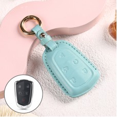 Car Female Style Cowhide Leather Key Protective Cover for Cadillac 5-button, without Bow(Lake Blue)