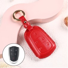 Car Female Style Cowhide Leather Key Protective Cover for Cadillac 5-button, without Bow(Red)