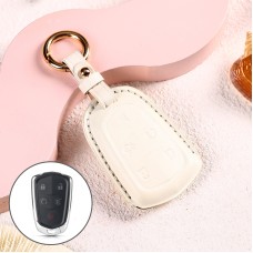 Car Female Style Cowhide Leather Key Protective Cover for Cadillac 5-button, without Bow(White)