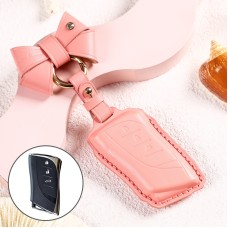 Car Female Style Cowhide Leather Key Protective Cover for Lexus, with Bow (Pink)