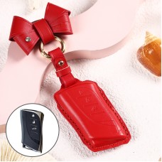 Car Female Style Cowhide Leather Key Protective Cover for Lexus, with Bow (Red)