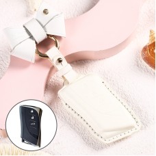 Car Female Style Cowhide Leather Key Protective Cover for Lexus, with Bow (White)