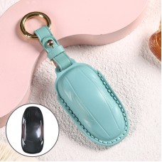 Car Female Style Cowhide Leather Key Protective Cover for Tesla Model X, B Type without Bow (Lake Blue)