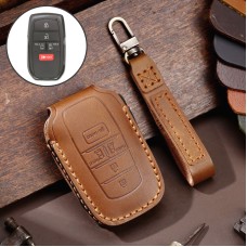 Hallmo Car Genuine Leather Key Protective Cover for Toyota Sienna 5-button (Brown)