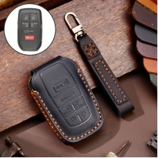 Hallmo Car Genuine Leather Key Protective Cover for Toyota Sienna 6-button (Black)