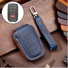 Hallmo Car Genuine Leather Key Protective Cover for Toyota Sienna 6-button (Blue)