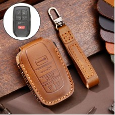 Hallmo Car Genuine Leather Key Protective Cover for Toyota Sienna 6-button (Brown)