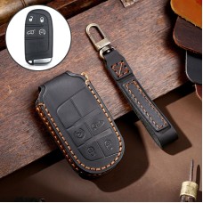 Hallmo Car Genuine Leather Key Protective Cover for Jeep Compass 4-button (Black)