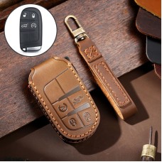 Hallmo Car Genuine Leather Key Protective Cover for Jeep Compass 4-button (Brown)