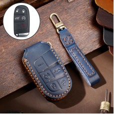 Hallmo Car Genuine Leather Key Protective Cover for Jeep Compass 5-button (Blue)