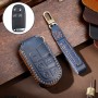 Hallmo Car Genuine Leather Key Protective Cover for Jeep Compass 5-button (Blue)