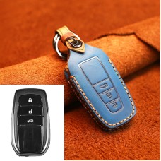 Для Toyota Car Cowhide Кожаный ключ защитный чехол, версия Three Keys (Blue)