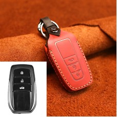 Для Toyota Car Cowhide Кожаный ключ защитный чехол, версия Three Keys (красный)