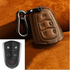 Для Cadillac Car Cowhide кожаный ключ защитный чехол, версия Five Keys (Brown)