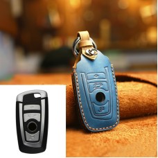 Для BMW Old Style Car Cowhide Кожаный ключ защитный ключ обложка, версия Three Keys (Blue)