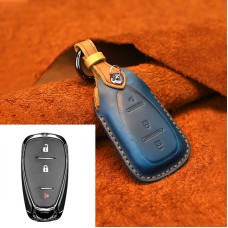 Для Chevrolet Car Cowhide Кожаный ключ защитный чехол, версия Three Keys (Blue)