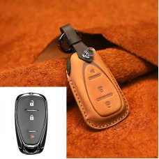 Для Chevrolet Car Cowhide Кожаный ключ к ключевой чехле, версия Three Keys (Brown)