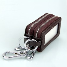 9075 Universal Crocodile Texture Genuine Leather Double Zipper Car Key Case(Coffee)