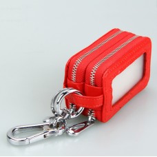 9075 Universal Crocodile Texture Genuine Leather Double Zipper Car Key Case(Red)