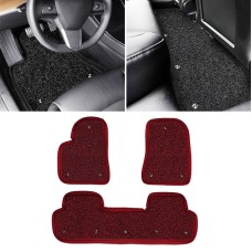 3 in 1 Car Double Anti-skid Wired Ring Foot Mat for Tesla Model 3 (Red)