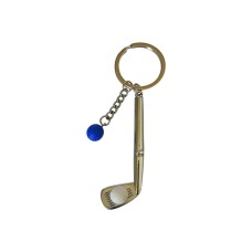 Metal Golf Club Shape Decorative Keychain Holder(Silver+Blue Ball)