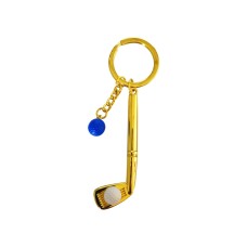 Metal Golf Club Shape Decorative Keychain Holder(Gold+Blue Ball)