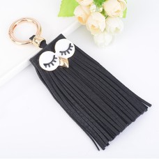 Fashion Casual PU Leather Tassels Women Key Chain Bag Pendant Car Key Chain Ring Hanging Holder Creative Personality Owl Tassel Car Key Ring Bag Ornaments Pendant(Black)