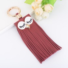 Fashion Casual PU Leather Tassels Women Key Chain Bag Pendant Car Key Chain Ring Hanging Holder Creative Personality Owl Tassel Car Key Ring Bag Ornaments Pendant(Red)